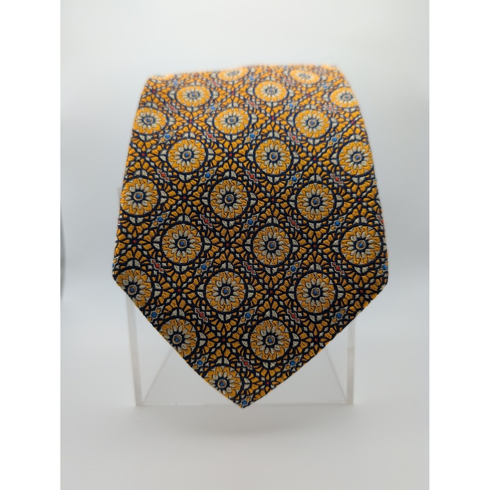 Robert Talbott Best of Class Nordstrom Silk Tie Gold Navy Geometric Medallion